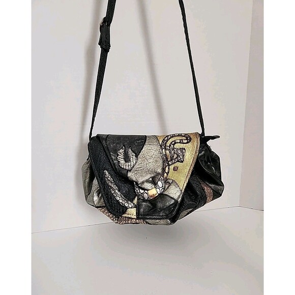 Vintage NAS Shoulder Bag Purse Black Metallic Silver Pewter 1980s Great Cond. - Picture 1 of 9